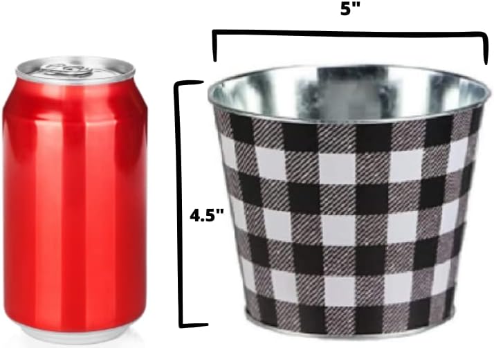 Buffalo Plaid Farmhouse Tin Pot - Festive Home Decor