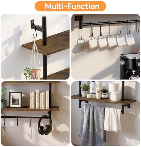 Industrial Pipe 3-Tier Wall Shelves with Towel Bar