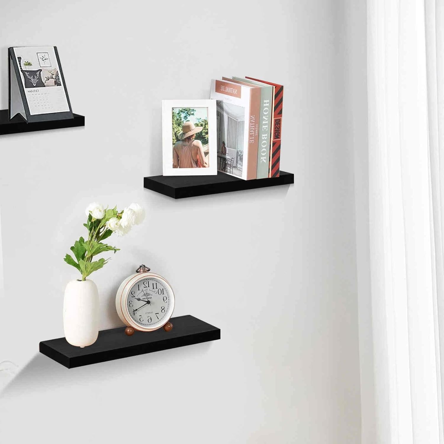 Solid Wood Floating Shelves Set of 3 Black