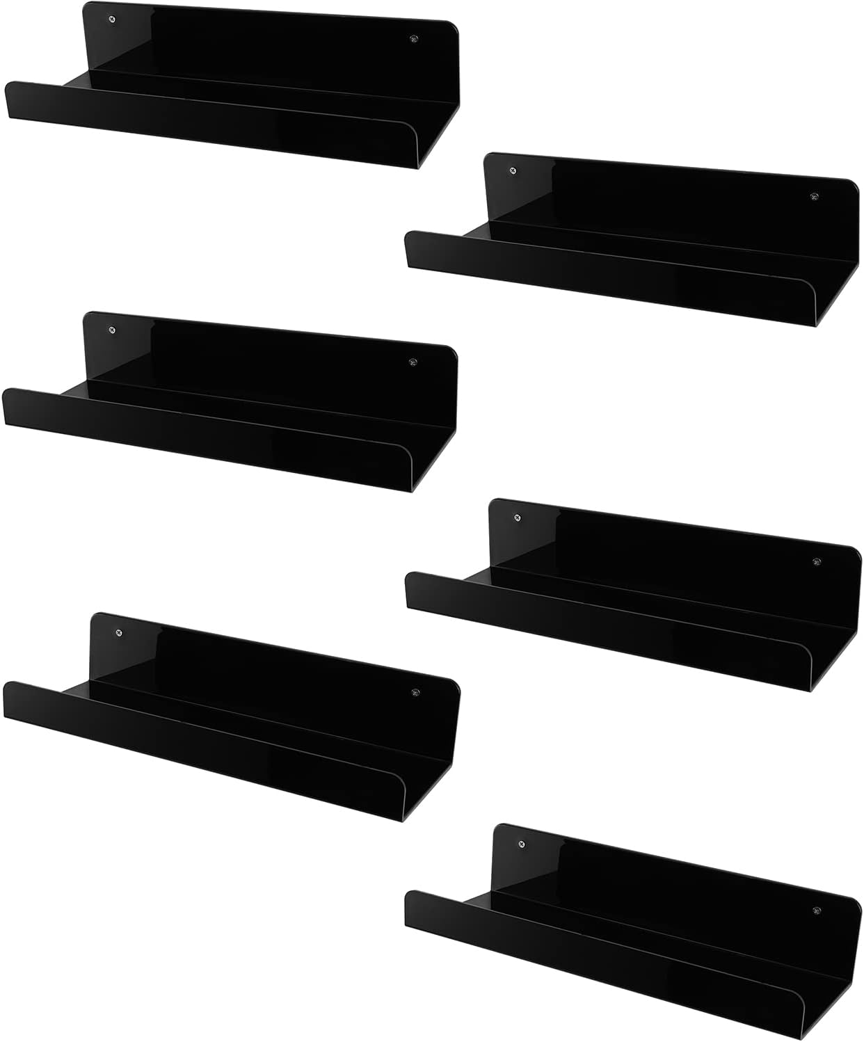 Sooyee 6 Pack Floating Shelves 15 Inch Acrylic Wall Mounted Bookshelf Display