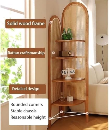 4-Tier Rattan Bookshelf with Solid Wood Frame 1