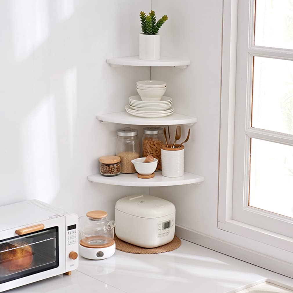 White Corner Shelf with Round End Set of 2