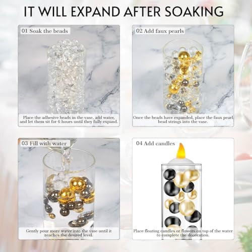 6 Piece Glass Cylinder Vase Set with Floating Candles and Filler Beads