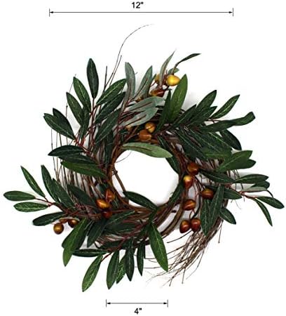 CVHOMEDECO Rustic Country Artificial Olive Wreath 12 Inch