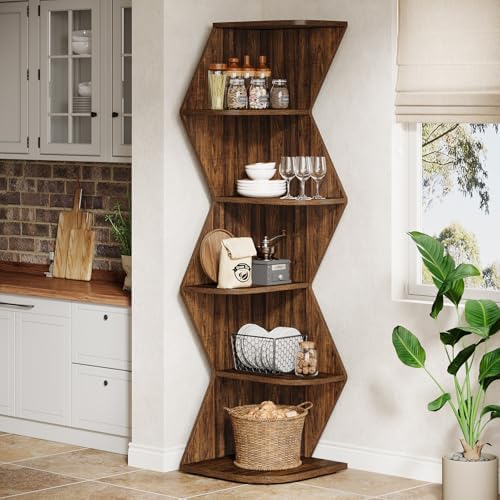 Tribesigns 5-Tier Corner Shelf Rustic Brown 715-Inch Tall