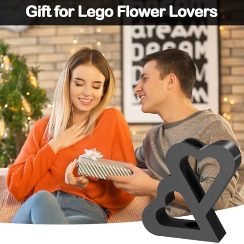 Double Heart Vase for LEGO Flower Building Sets - Black