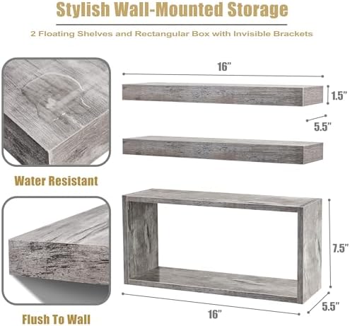 Sorbus Floating Wall Shelves Set of 3 - Grey