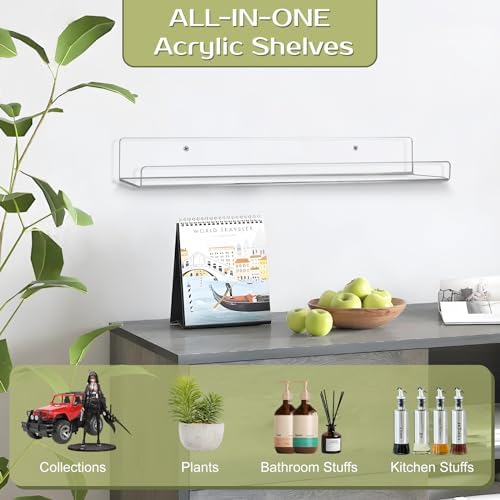 Boxalls Acrylic Floating Shelves - 4 Pack 15 Inch Wall Organizer