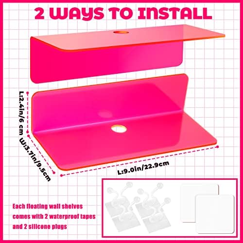 Weysat Floating Shelves 9 Inch Acrylic Wall Mount 4 Pcs Fluorescent Pink