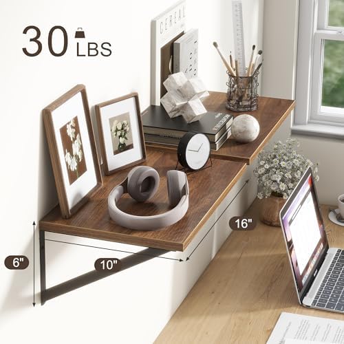 Fun Memories 2 Piece 16x10 Inch Walnut Floating Shelves Set