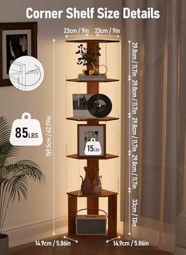 6 Tier Corner Shelf with Dimmable LED Light