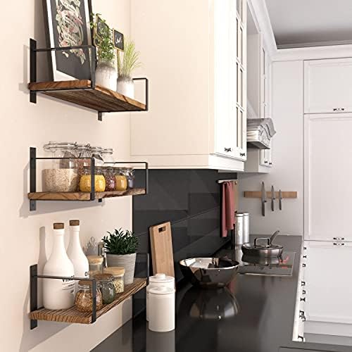 Wallniture Toledo Floating Shelves Set of 3 Burned Finish Rustic Wood