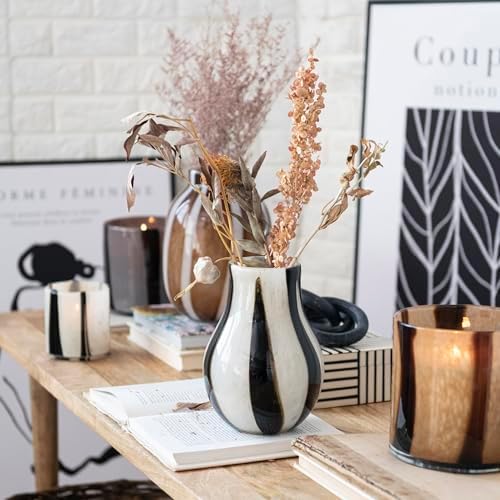 Bloomingville Round Glass Candle Holder with Stripes