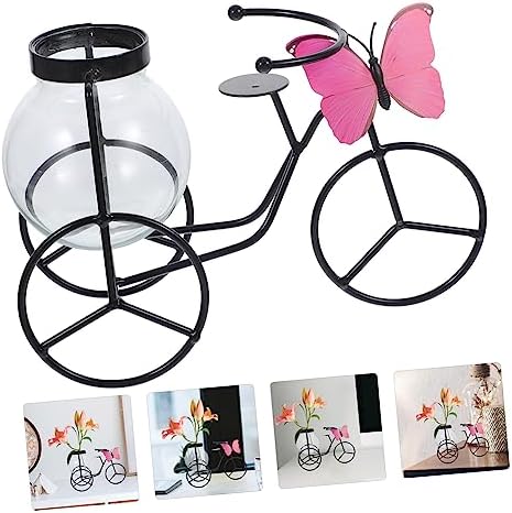 Modern Decorative Pedicab Glass Vase Wrought Iron Holder