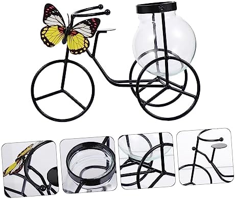 Petryzoom Pedicab Glass Hydroponic Vase with Wrought Iron Holder