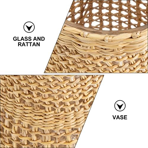 PRETYZOOM Rattan Woven Glass Flower Vase for Home Decor