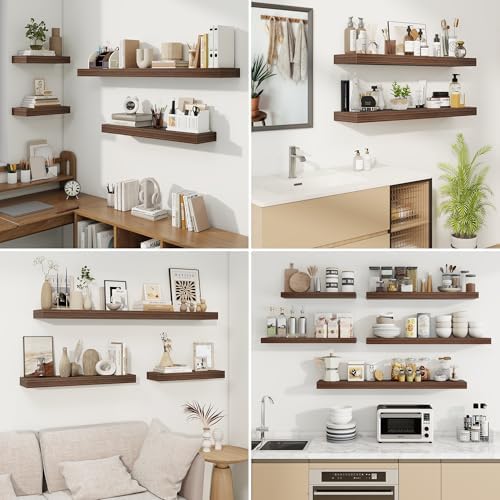 Fuqing 24 Inch Floating Shelves Set of 2 Walnut