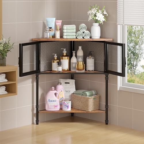 VECELO Corner Cabinet 3-Tier Storage Shelf
