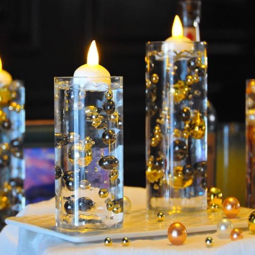6 Piece Glass Cylinder Vase Set with Floating Candles and Filler Beads