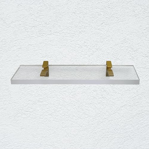 Clear Acrylic Floating Shelf 6x18 with Brass Brackets