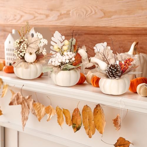 3 Pcs 9 Inch Artificial Fall Pumpkins Centerpiece Decor