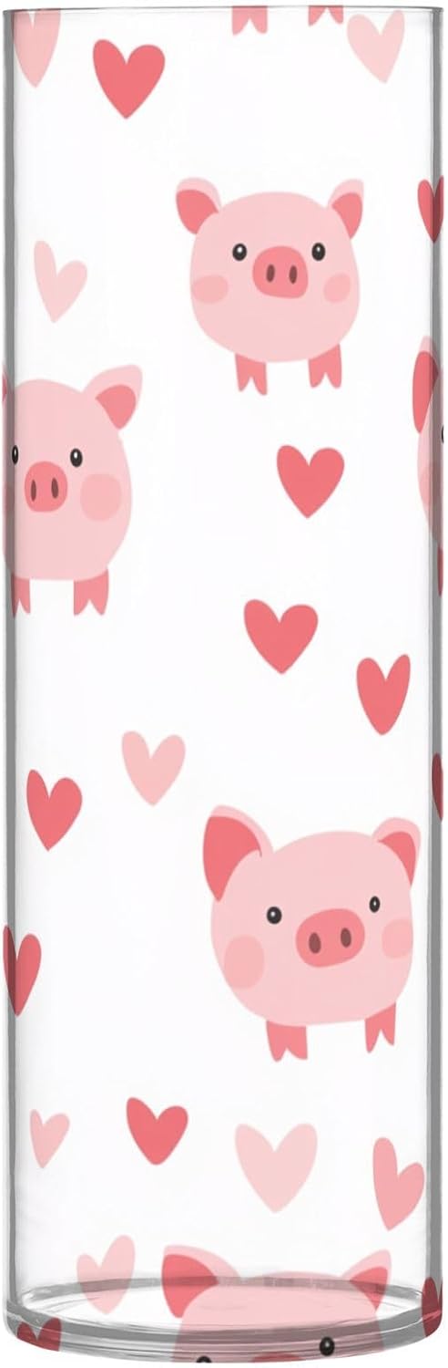 Happy Valentines Day Cartoon Pig White Plastic Hurricane Vase