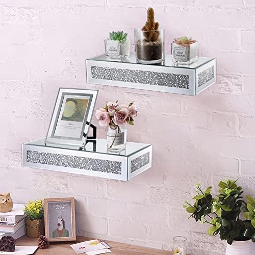 JUXYES Diamond Wall Floating Shelf Sparkle Glass Display Stand