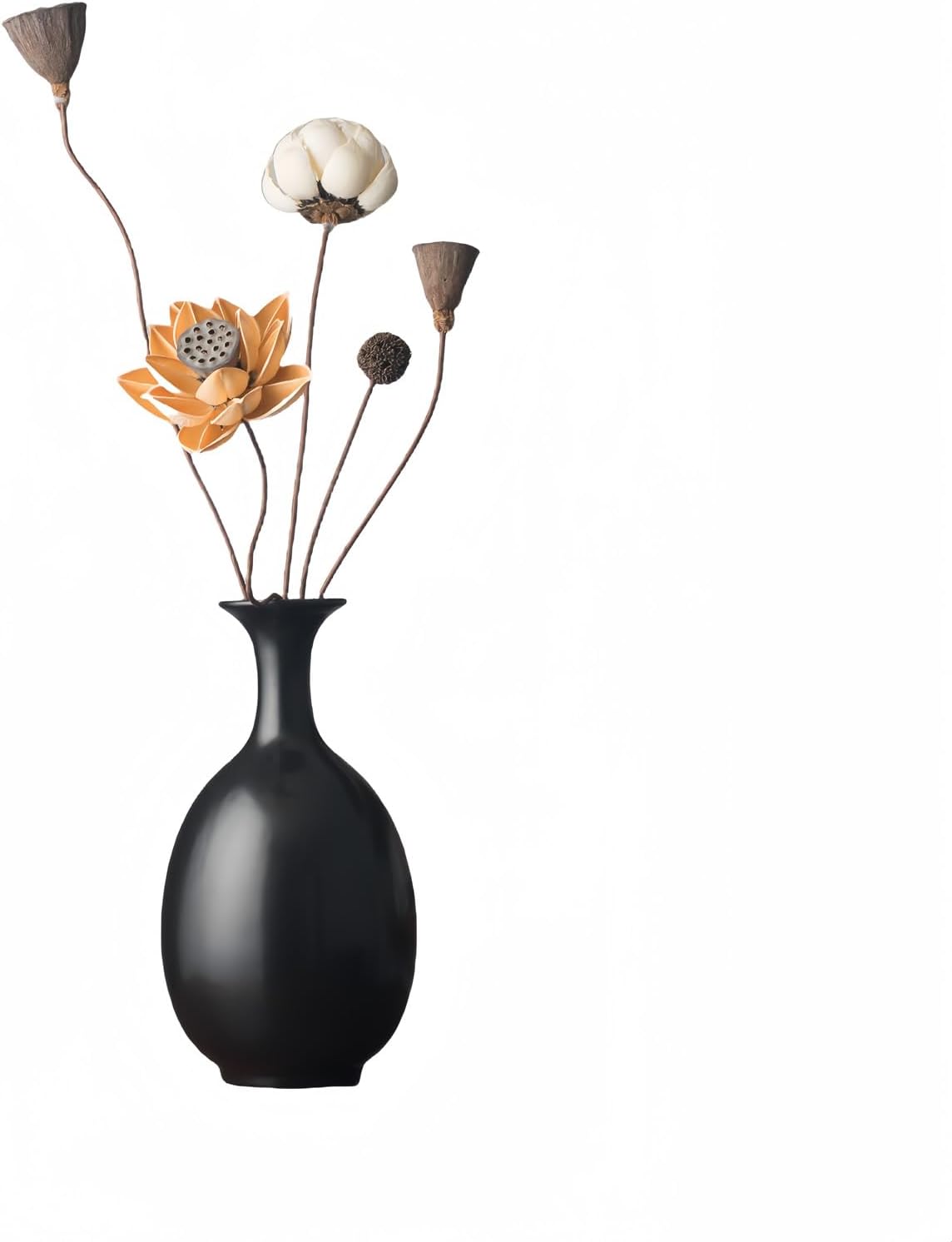 Black Ceramic Vase with Dried Flowers for Modern Decor