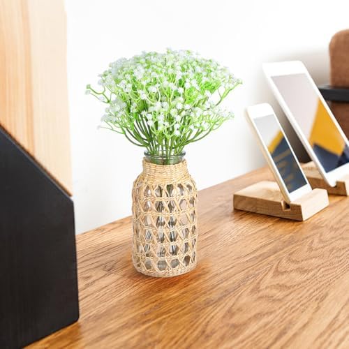Angoily Glass Flower Vase with Rattan Woven Design