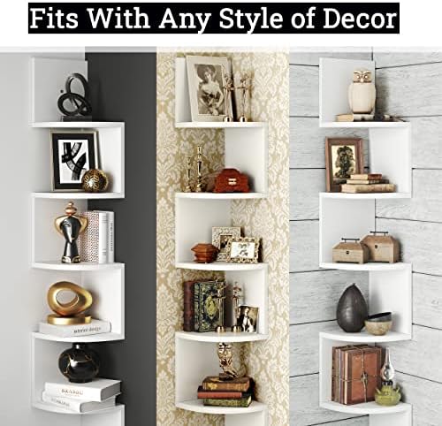 Greenco 5 Tier Corner Floating Shelf with Rustic Walnut Finish