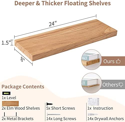 Axeman 24 Inch Rustic Floating Wall Shelves 2PCs Natural