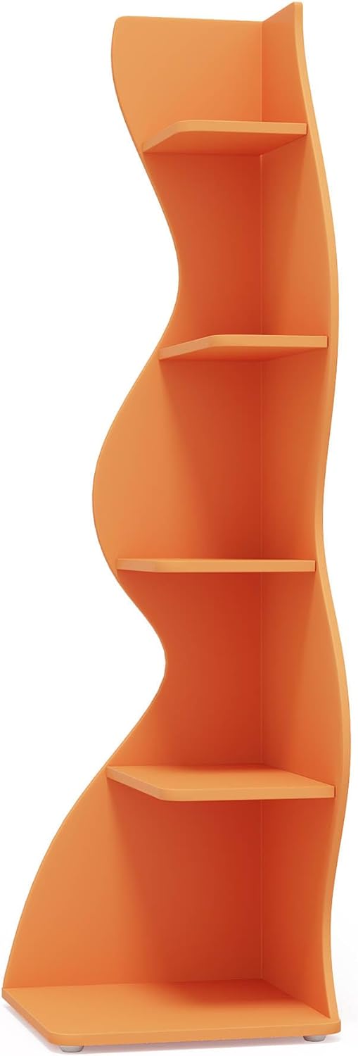 Modern 5 Tier Wavy Corner Shelf Unit Orange
