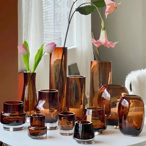 8 Amber Hurricane Candleholder - 35lb Thick Glass Vase