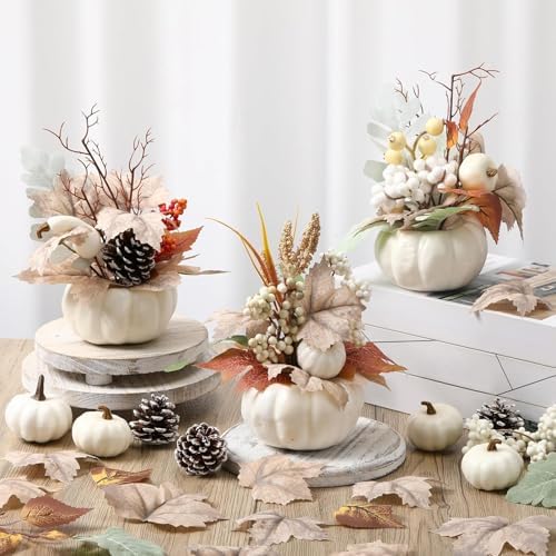 3 Pcs 9 Inch Artificial Fall Pumpkins Centerpiece Decor