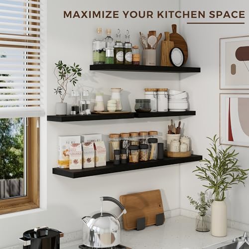 36 Inch Floating Shelves Set of 2 with Invisible Brackets Black