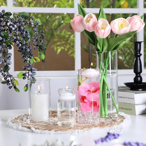 20 White Floating Candles 16 Glass Vases 400 Acrylic Ice Fillers Centerpiece Set