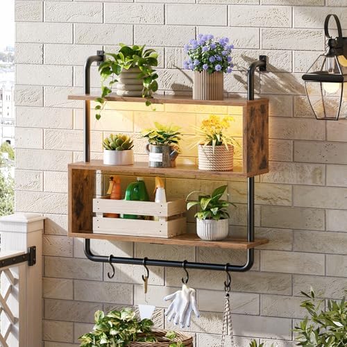 HOOBRO Floating Shelves with LED Lights 3-Tier Wall Mounted Display Rack