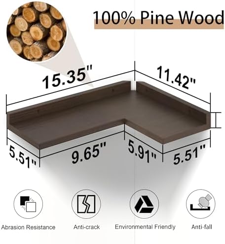 4 Tier Floating Corner Shelves - Rustic Walnut Wall Mount