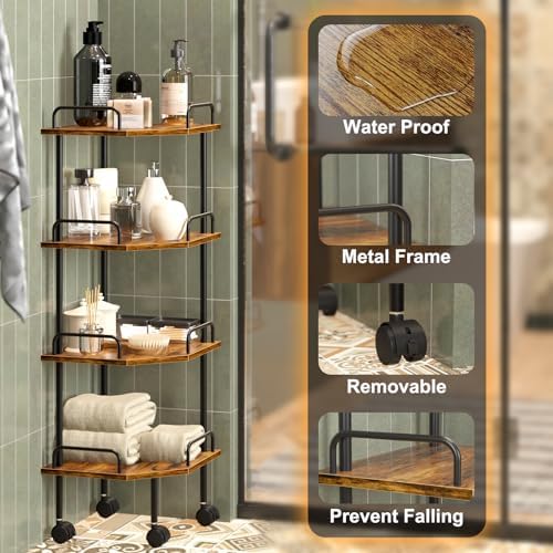 4-Tier Corner Shelf with Wheel for Home