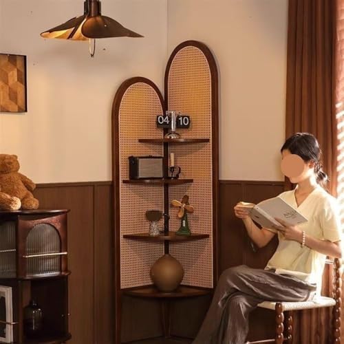 4-Tier Rattan Bookshelf with Solid Wood Frame 1