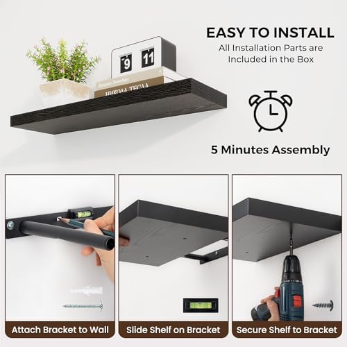 36 Inch Floating Shelves Set of 2 with Invisible Brackets Black