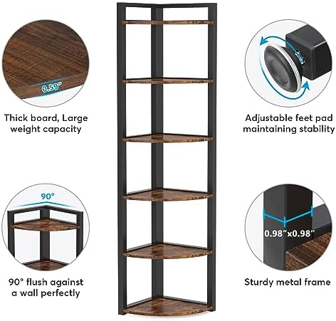 Little Tree 6-Tier Corner Shelf Industrial Bookshelf