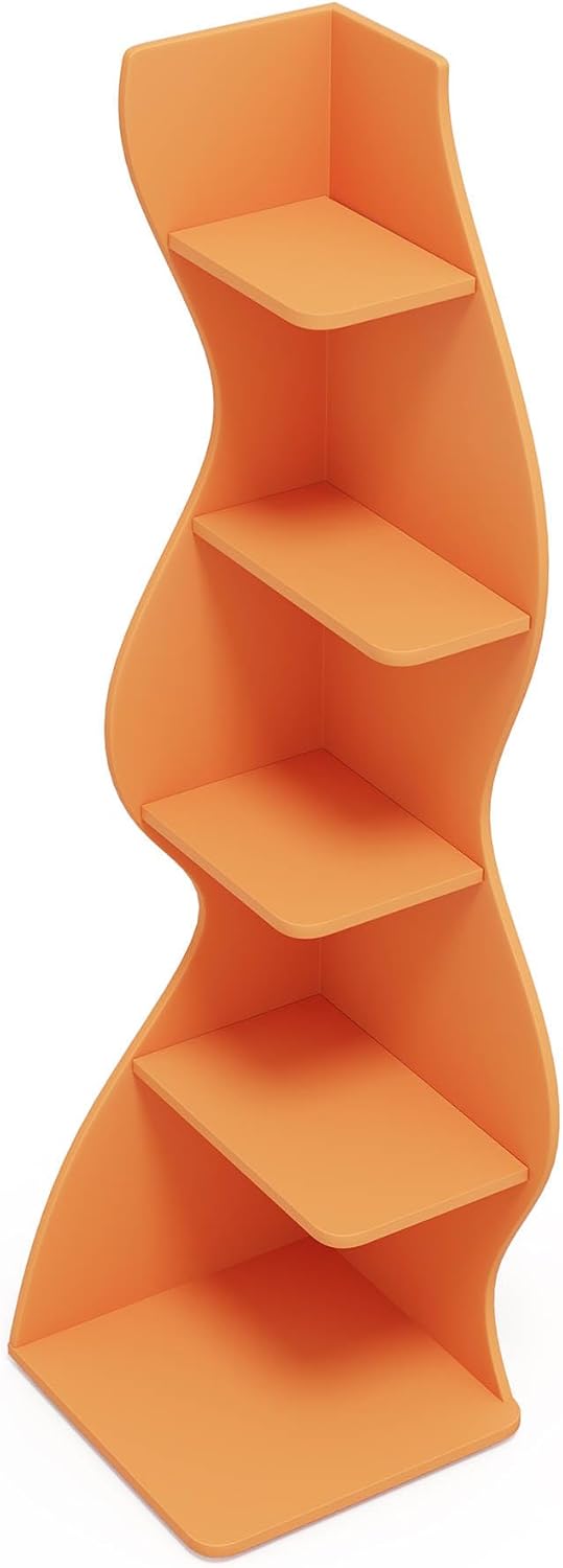 Modern 5 Tier Wavy Corner Shelf Unit Orange