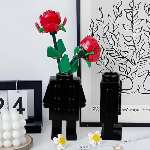 Cute Resin Building Block Vase Black Unique Decor