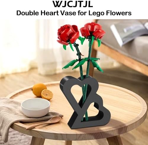 Double Heart Vase for LEGO Flower Building Sets - Black