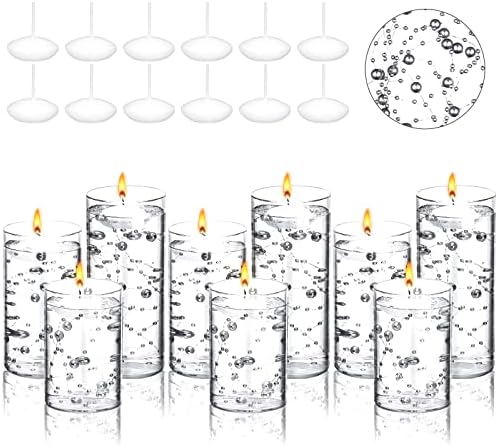 Hoolerry 9 Piece Glass Cylinder Vase Set with Floating Candles and Pearl Strings