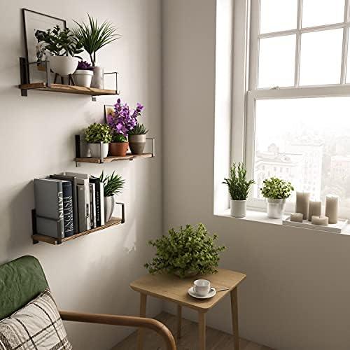 Wallniture Toledo Floating Shelves Set of 3 Burned Finish Rustic Wood