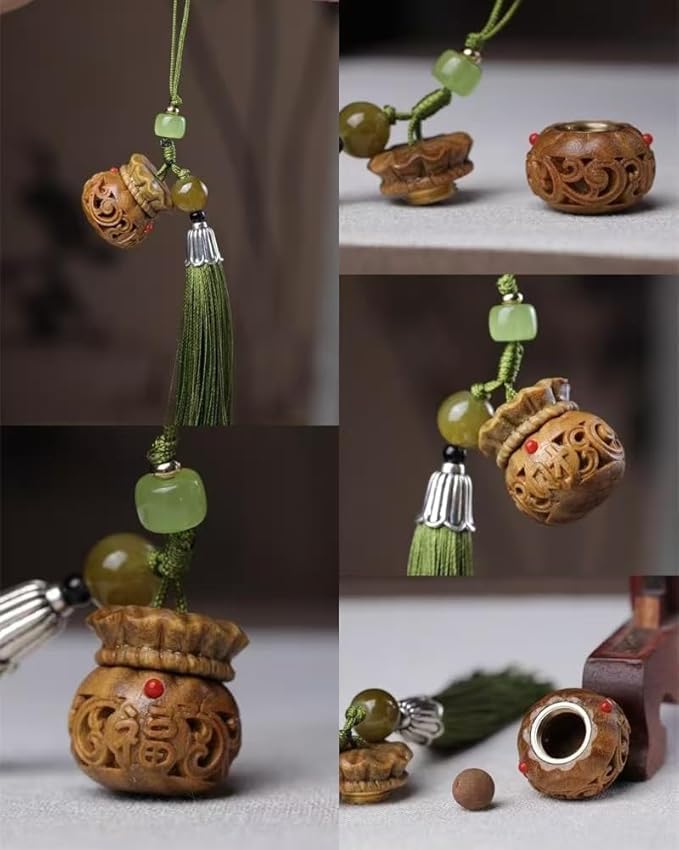 Wood Hollow Engraved Sachet Bag Pendant for Phone