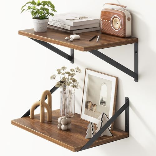 Fun Memories 2 Piece 16x10 Inch Walnut Floating Shelves Set