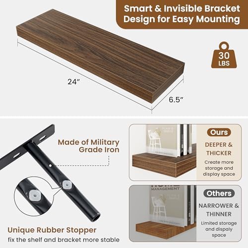 Fuqing 24 Inch Floating Shelves Set of 2 Walnut